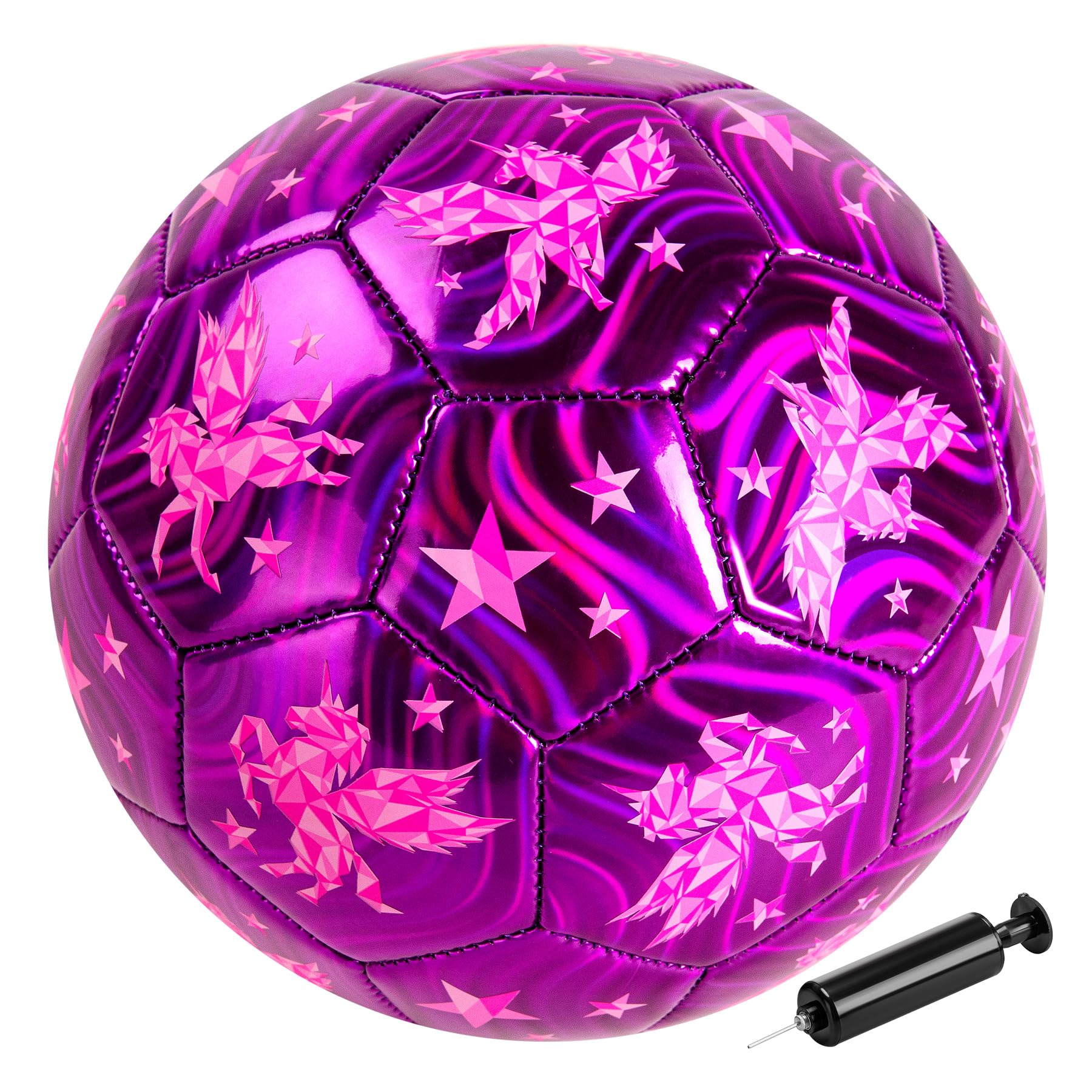 INPODAK Size 4 Football,Soccer Ball for Kids Age 8-12,Footballs for Youths,Juniors,Training,Club,Match Ball with Hand Pump,Purple Unicorn football for teens,Footballs Gift for Girls