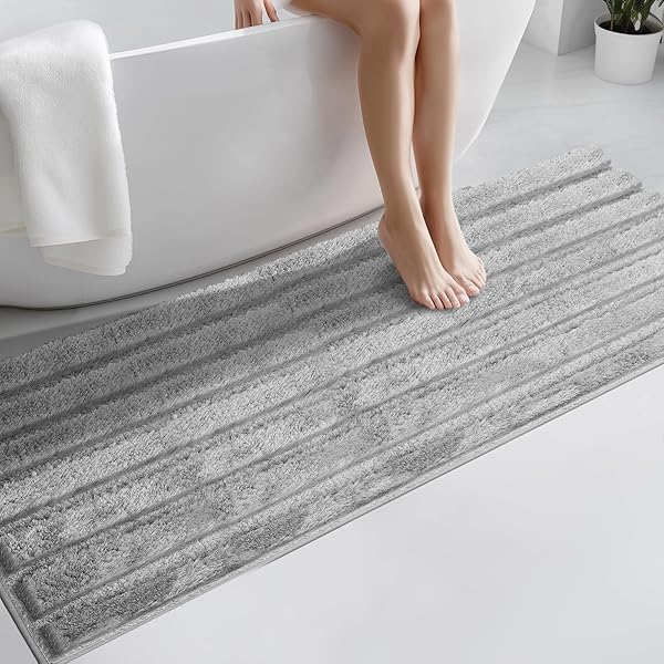 DOMUSTEX WASHABLE BATHROOM RUG 24″ X 60″, EXTRA SOFT BATH MAT, ABSORBENT AND NON SLIP BATH RUNNER RUG FOR SHOWER, BATHTUB, SINK, FLOOR