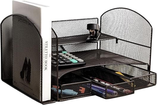 Vanra Metal Mesh Desktop File Organizer File Sorter Desk File Tray Organize Office School Supply Holder Stuff Storage Organizer With 3 Little Drawers Black Amazon Ca Office Products