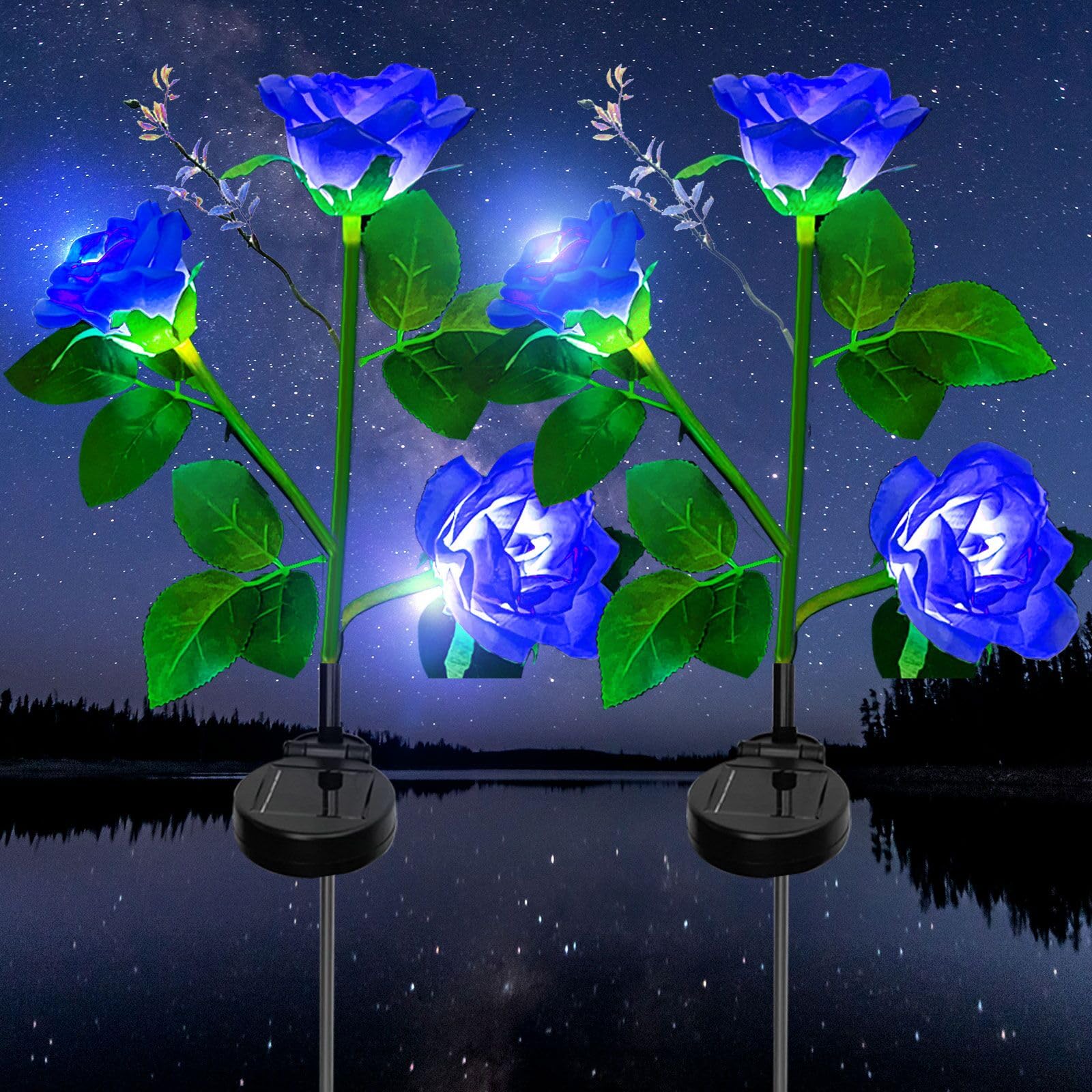 XVZ Solar Rose Garden Lights, 2 Pack Outdoor Garden Waterproof Decorative Lights for Yard, Pathway, Terraza (Blue)