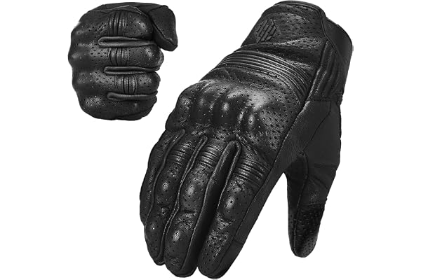 ILM Goatskin Leather Motorcycle Motorbike Powersports Racing Gloves Touchscreen for Men and Women Black (L, Black Perforated)