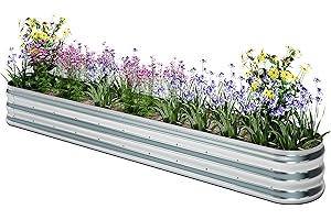 KFN Galvanized Raised Garden Bed,Raised Garden Bed Kit-Oval Metal Flower Box,Large Planter Vegetable Box Outdoor,Planting for Vegetables,Flower,Herb,12FT,0.7mm