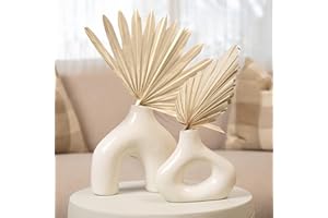 Modern Chateau and Villa Ceramic Donut Vases Set of 2 for Modern Home Décor, Glossy Finish, Boho Nordic Minimalist Style, Perfect for Pampas Grass in Offices or Living Rooms (Glossy White)