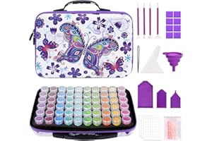 QUEFE 60 Slots Diamond Painting Storage Containers, Diamond Art Accessories and Tools Kit Box with Shockproof Jars for DIY Diamond Art Craft Jewelry Bead Rhinestones Organizer