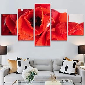 SIGNWIN 5 Panel Canvas Wall Art Red Arrangement...