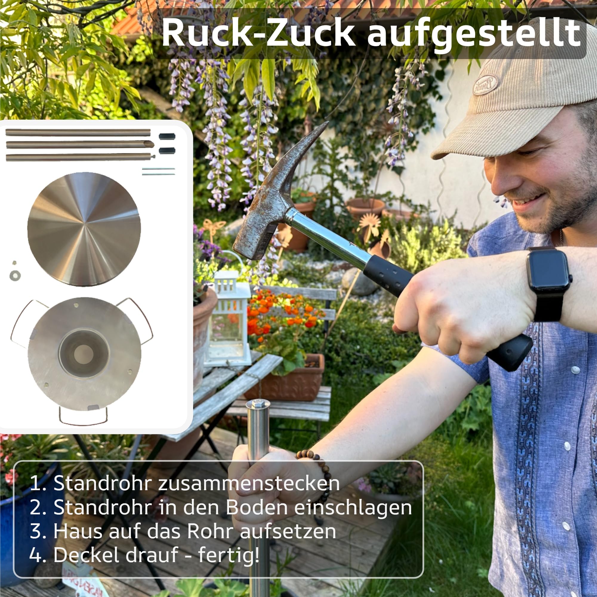 LicusDesign Vogelhaus mit Ständer wetterfest aus Edelstahl - Stabiles Vogelfutterhaus für draußen, modern aus Metall - Vogelfutterstation - Futterhaus für Vögel stehend 4