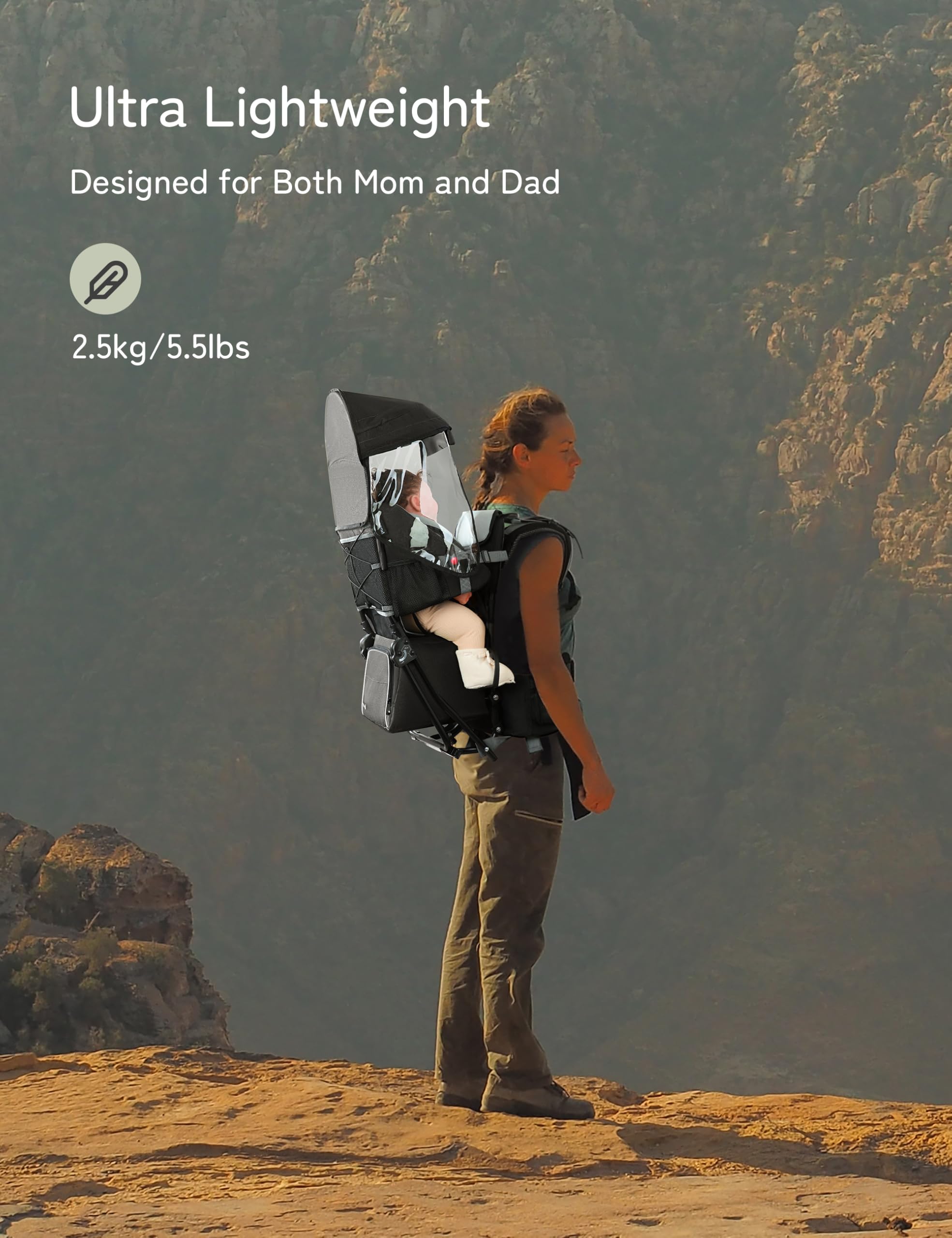 besrey Baby Backpack Carrier, Toddler Hiking Backpack with Safety 3-Height Seat, Adjustable Straps&Waist Belt, Foldable Frame Lightweight Large Capacity Child Carrier for Hiking (Black)