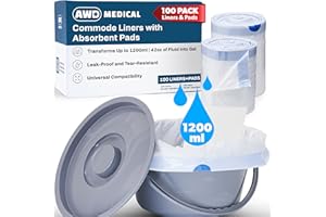 AWD MEDICAL 100 PACK - Commode Liners with Absorbent Pads - Adults Commode Bag Compatible with Most Toilets - Portable Commode Liners with Gel Pads - Disposable Bedside Toilet Liner Bags for Adult Potty Chair