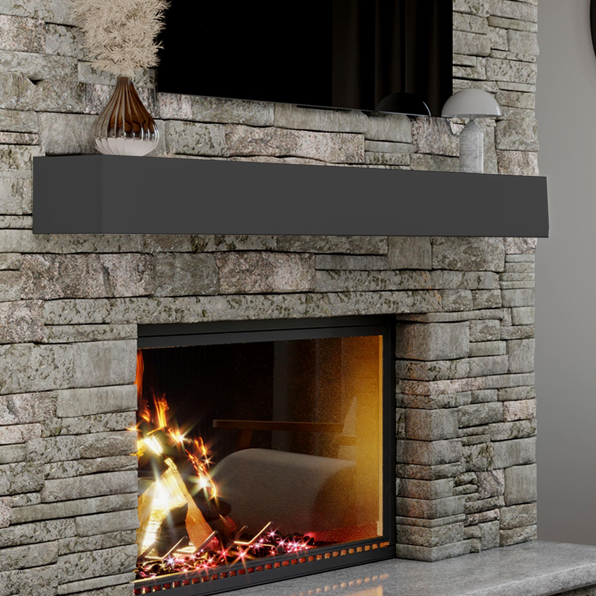 Photo 1 of Ortaville 66" Floating Mantel Shelf - Modern White Fireplace Mantel with Matte Lacquer Finish for Living Room Elegance (66", Slate Grey)