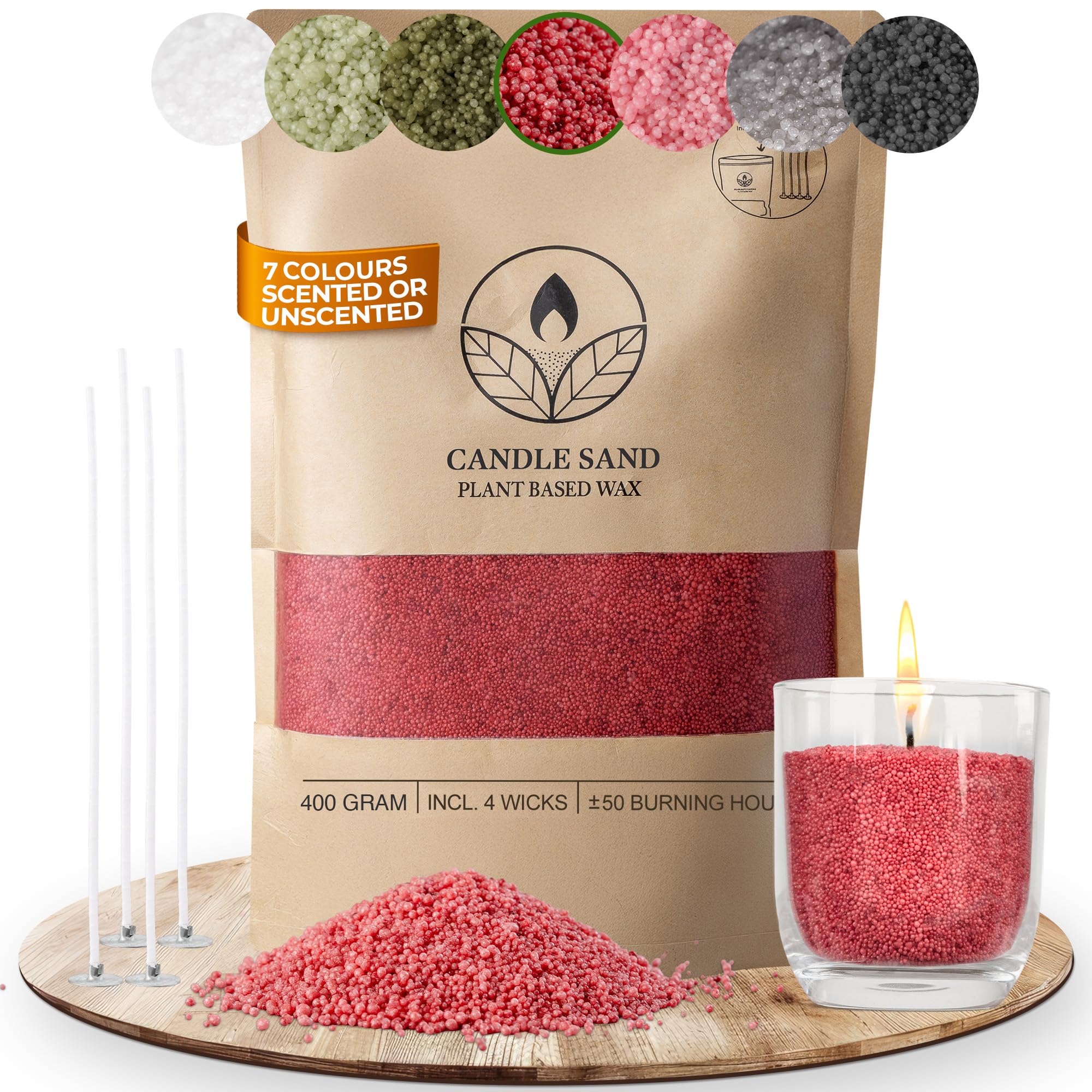 Comforder Pearled Candle Sand and Wicks - Making Supplies to Create Your Own Sand Candle - 400g Wax Granules + 4 Wicks (Red)