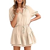 Simplee Womens Cute Summer Rompers - Casual V Neck Short Sleeve Ruffle Boho Romper Dresses Beach Outfits