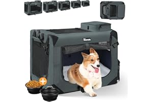 Reerooh Large Cat Carrier 24"x16"x16", Soft Dog Crate with 2 Bowls, Collapsible Travel Pet Carrier Bag for Cats Dogs Puppies Kittens (Grey)