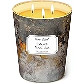 HomeLights Scented Candles | Large Jar 34 Oz Natural Soy Candle | 130 hrs Long-Lasting with 3 Wicks | Industrial Chic Home Decor | Gifts for Mom & Women, Smoke Vanilla