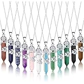 Sureio 12 Pcs Crystal Necklaces Healing Stones Spiritual Pendant Natural Gemstone Jewelry with Adjustable Chain for Women
