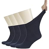 Hugh Ugoli Men's Cotton Diabetic Ankle Socks, Wide, Thin, Loose Fit and Stretchy, Seamless Toe & Non Binding Top, 4 Pairs