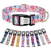 WhoseID Dog Collar for Meidum Dogs with Smart QR Tags | Quick-relase Buckle, Durable Metal Buckle, Stylish Cute Pattern, Soft Comfortable Cotton for Small Medium Large Dogs