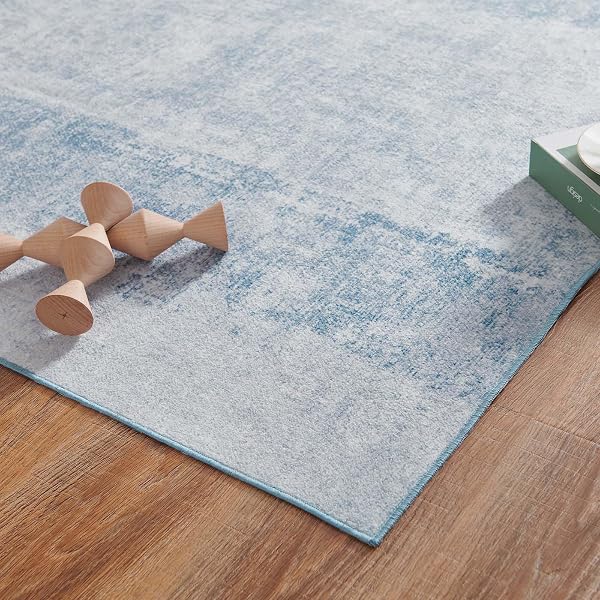 JINCHAN AREA RUG 3X5 WASHABLE ENTRYWAY RUG MODERN ABSTRACT INDOOR CONTEMPORARY CARPET THIN SOFT MAT KITCHEN BLUE FLOOR COVER NON SLIP FOR BEDROOM LIVING ROOM LAUNDRY NURSERY