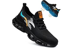 BAIYIJIA Steel Toe Shoes for Men No Slip Work Shoes Air Cushion Construction Industrial Shoes Safety Shoes Lightweight Steel Toe Sneakers for Men