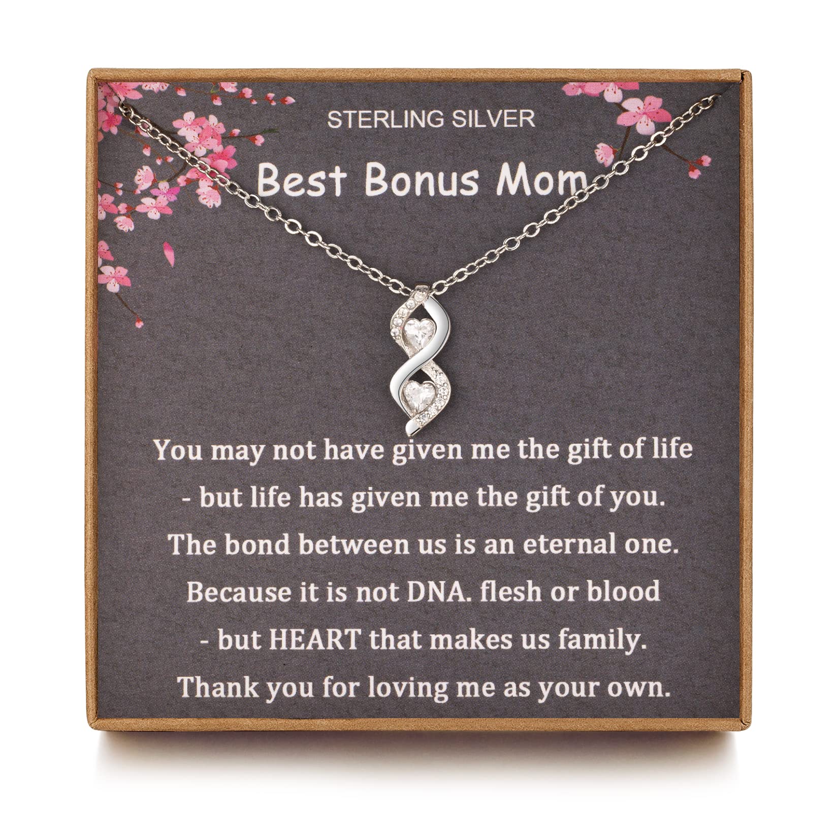 Bonus Mom & Stepmom Sterling Silver Necklace Gifts, Mother in Law & Adoption Gifts