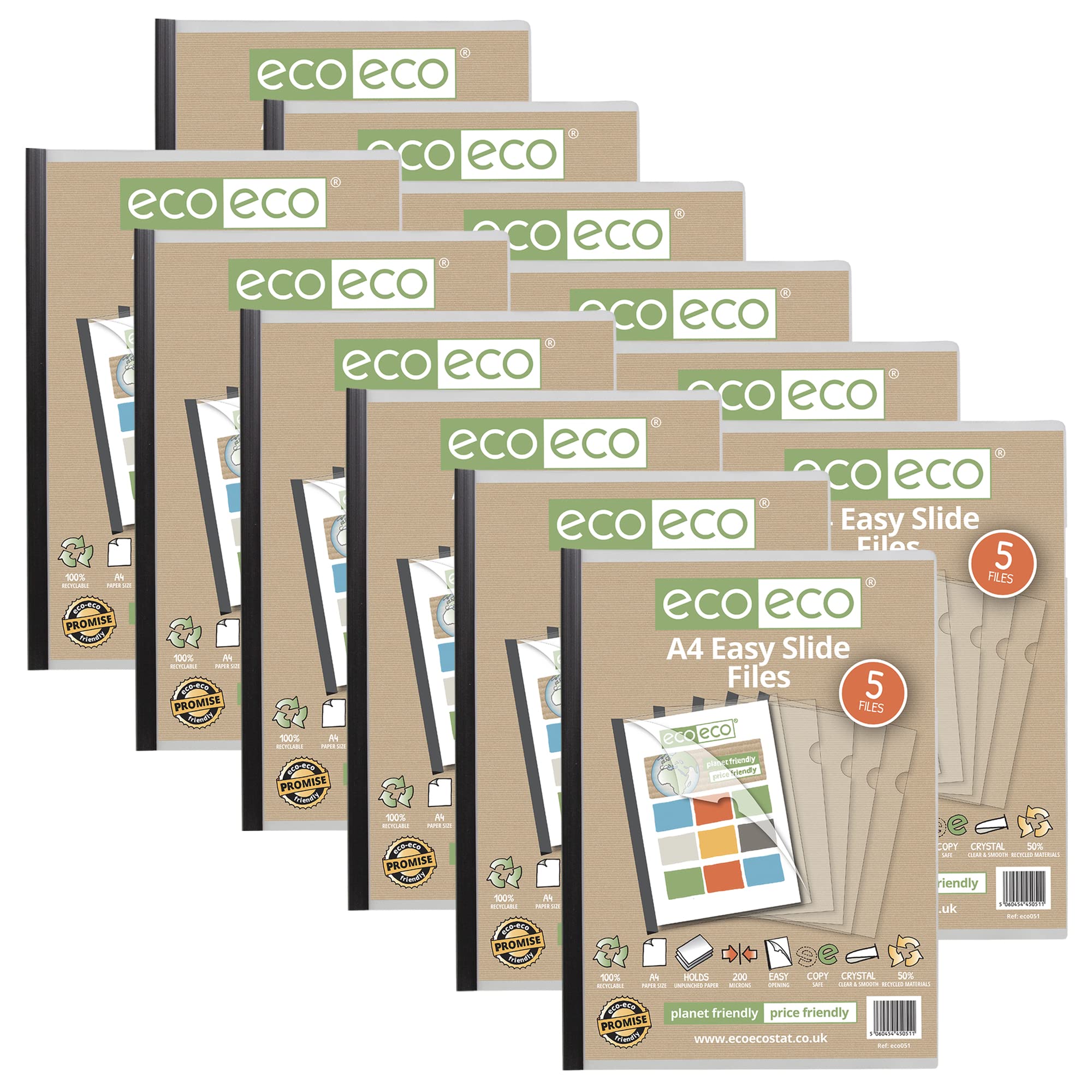 eco-eco A4 50% Recycled Bag 60 Easy Slide Files, Clip bar Project Report Files, eco051x12 Black