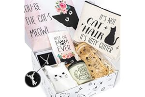 PuGez Cat Mom Gifts For Women, Funny Cat Lovers Themed Gift Box For Mother's Day, Birthday, Christmas, Cute Basket Stuff For Crazy Lady Owner Friends Girls Daughters, Sister