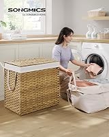 SONGMICS 160 L Laundry Basket with Lid Rattan Foldable White LCB216Y01 view 2