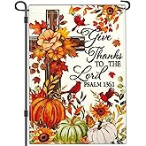 Yesuavt Fall Thanksgiving Yard Garden Flags for Outside 12×18 Inch Double Sided 3Ply Polyester Autumn Give Thanks Fall Thanksgiving Pumpkin Garden Flag Outdoor House Decorations