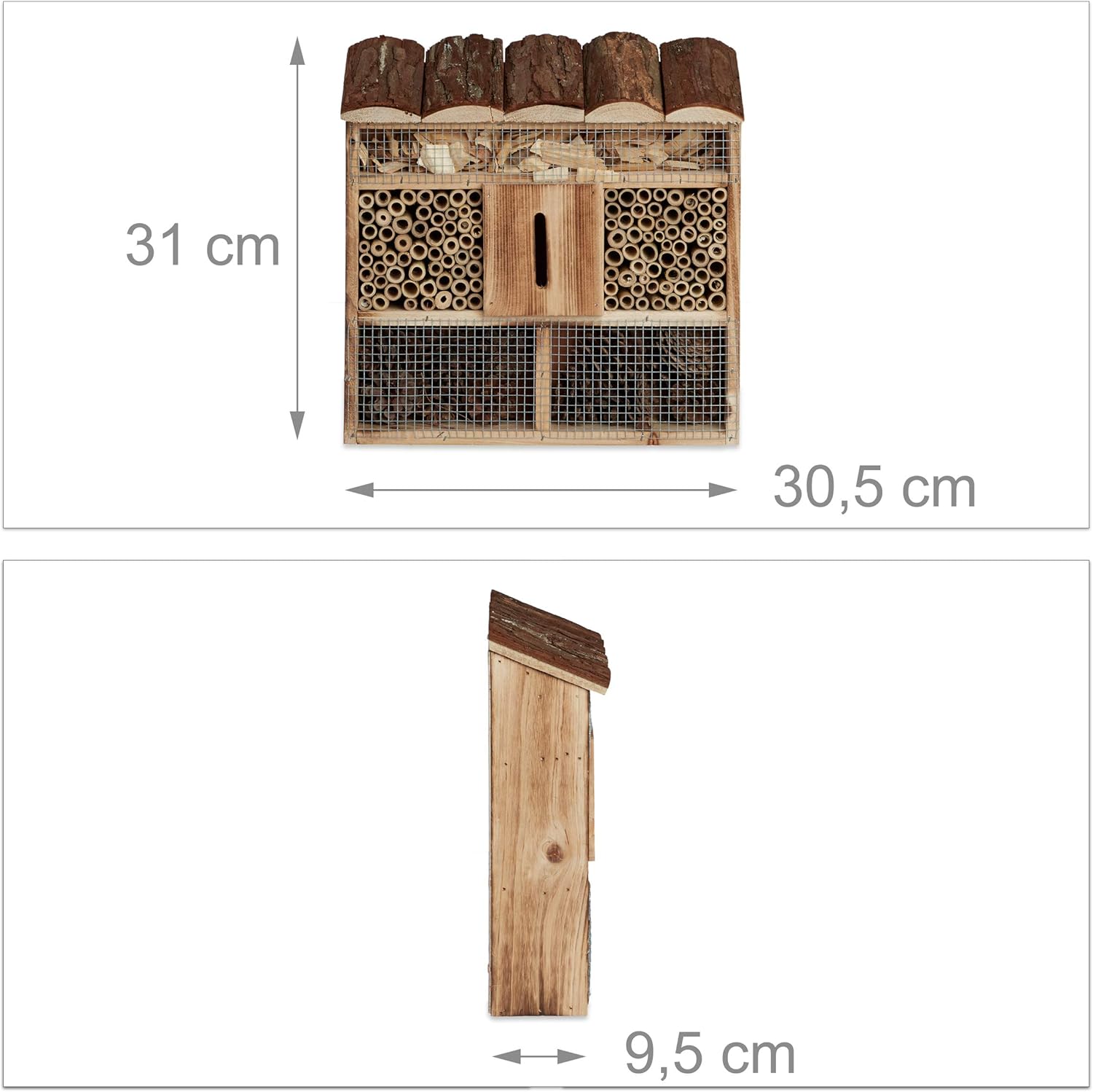 Relaxdays Hanging Insect Hotel, Bee Home, Butterfly House, Flamed Wood, HxWxD: 31 x 30.5 x 9.5 cm, Natural Brown - Image 5