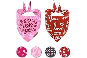 Raisingwell Valentine's Day Dog Bandanas 2 Pack, 4 Pattern Reversible Love Heart Kiss Dog Bandana for Boy and Girl Dog Triangle Scarf for Medium to Extra Large Breed Dogs(X-Large)