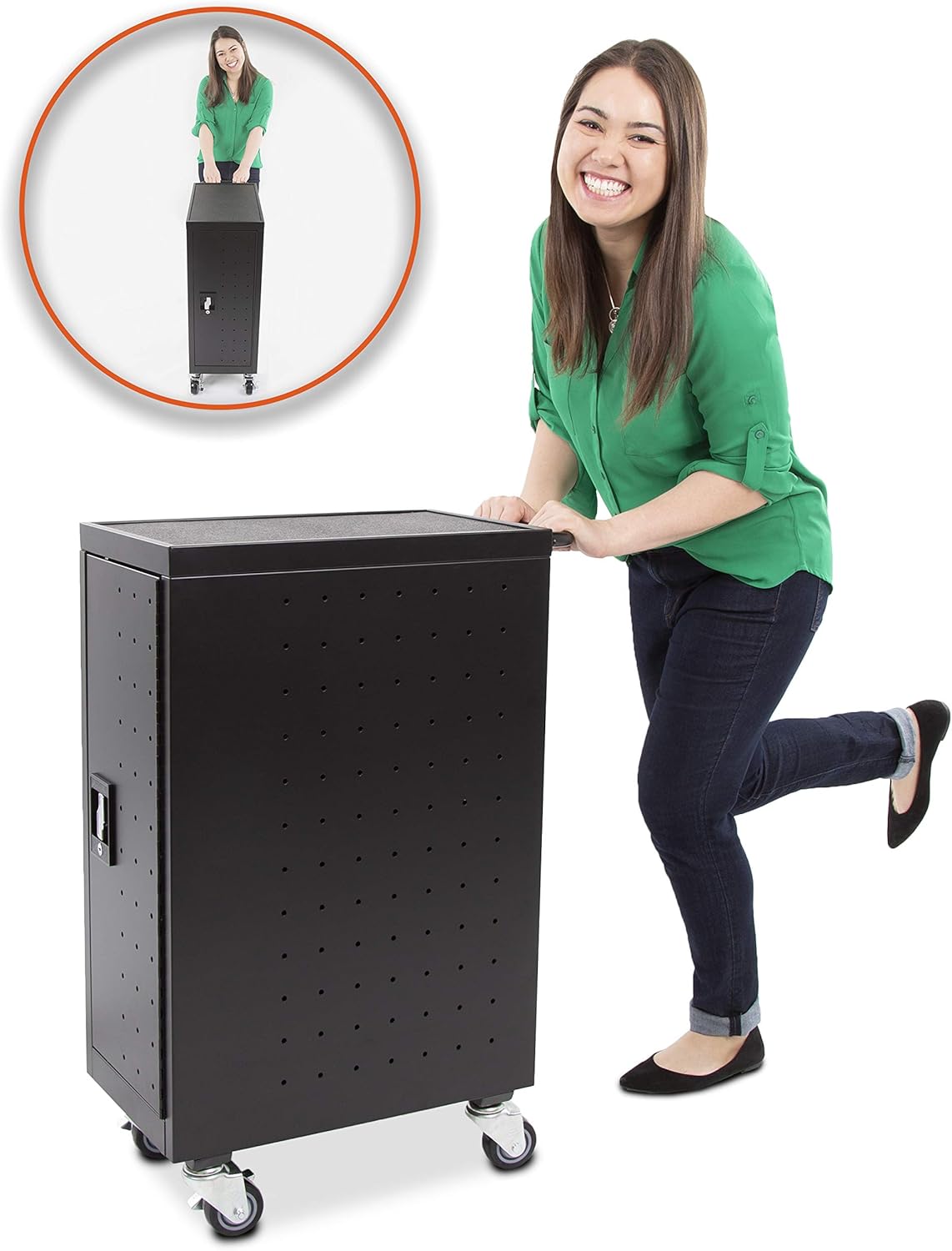 Line Leader Compact Mobile Charging Cart for Chromebooks, Laptops, Tablets and More - Charges and Stores 16 Devices - Includes Power Strip and Locking Cabinet (12.13 in x 23.25 in x 34 in) : Office Products