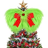 Christmas Bow, Christmas Tree Topper Bows, 18x14'' Large Fluffy Green Bow Christmas Decorations with Red Bows, Christmas Wreath Bows Hanging Ornaments for Holiday Front Door Wall Window Fireplace