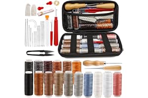 KDAFIO 38 PCS Leather Sewing Kit,Sewing Awl, Seam Ripper, Leather Hand Sewing Stitching Needles, Sewing Thread, Leather Craft Tool Kit for Beginners and Professionals DIY Leather Craft