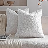 Neelvin Set of 2 Faux Fur Throw Pillow Covers 18x18 Inch White Cozy Soft Solid Decorative Pillowcases Thick Plush Sheepskin Cushion Case for Chair and Couch Sofa Bedroom
