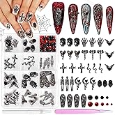 Halloween Nail Charms, 3D Halloween Gothic Ghost Hands Cross Alloy Nail Art Charms, Mixed Red Black Flatback Charms and Rhinestones Design for Acrylic Nails DIY Art Accessories