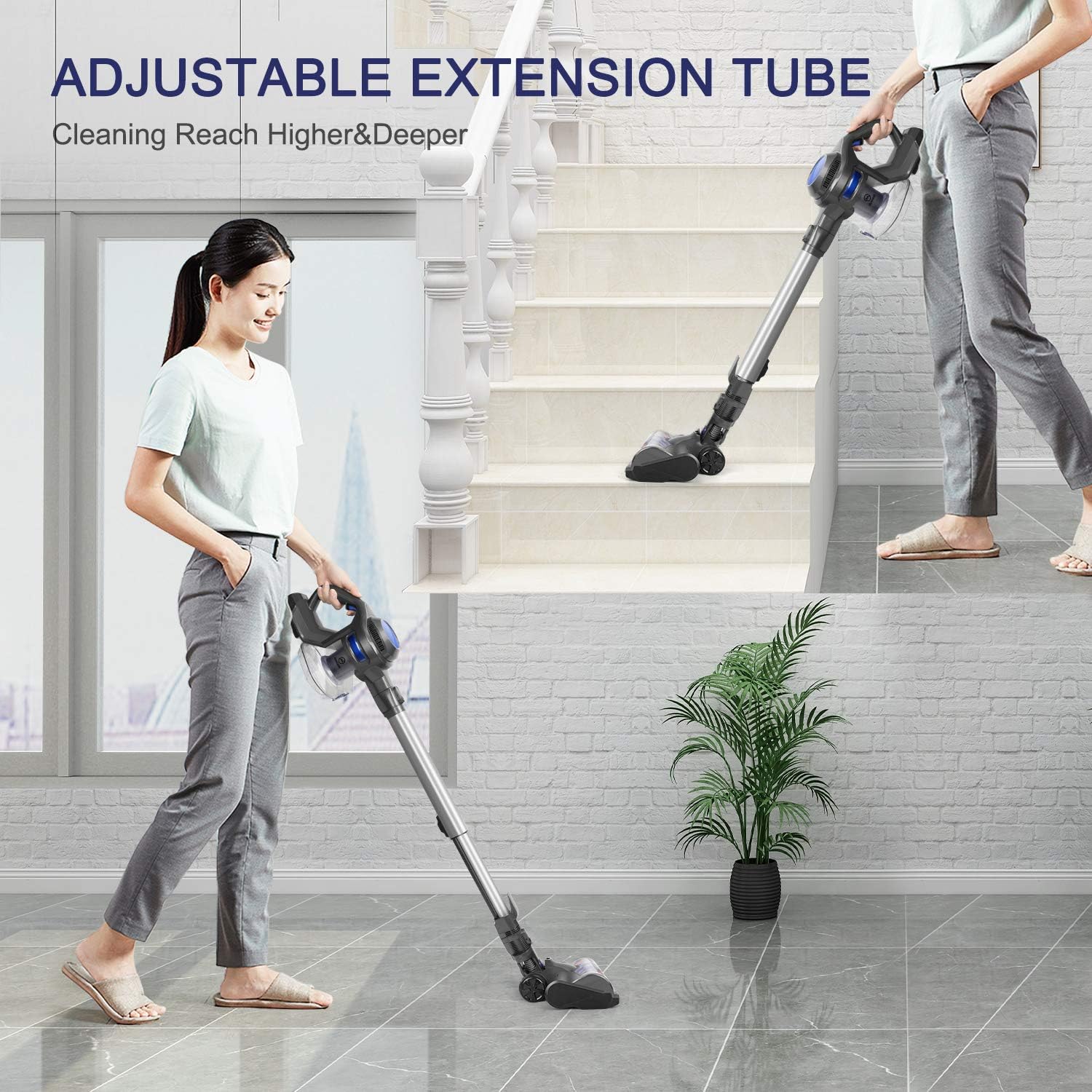 MOOSOO Cordless Vacuum, 4 in 1 Powerful Suction Stick Vacuum Cleaner 1.3L Capacity for Home Hard Floor Carpet Car Pet Lightweight XL-618A -