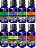 Radha Beauty Aromatherapy Top 8 Essential Oils 100% Pure & Therapeutic grade - Basic Sampler Gift Set & Kit (Lavender, Tea Tree, Eucalyptus, Lemongrass, Orange, Peppermint, Frankincense and Rosemary)