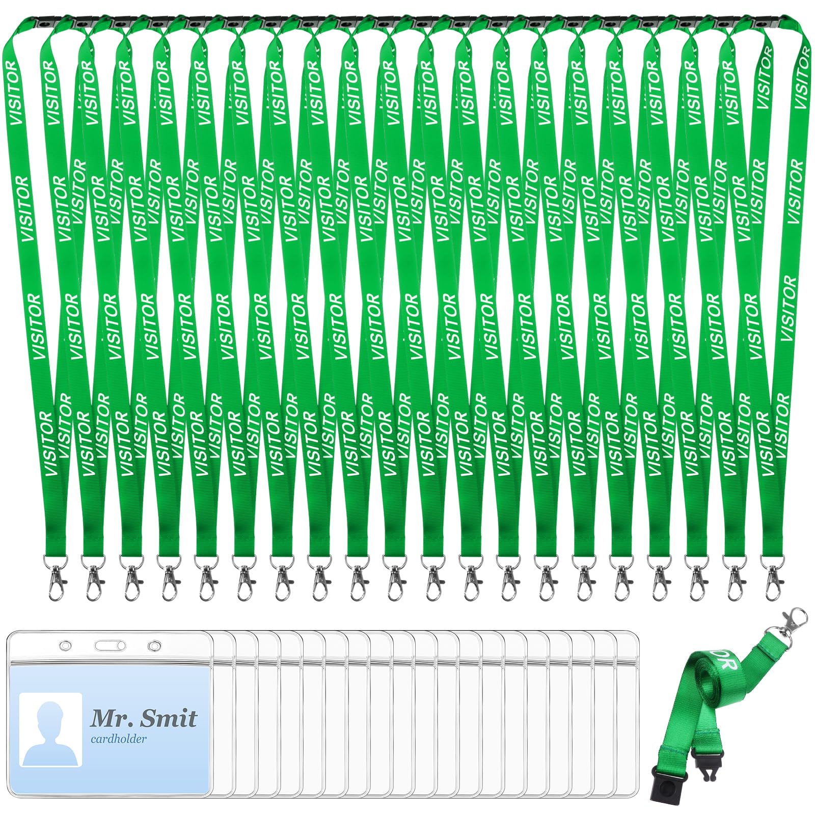 20 Pieces Green Visitor Lanyards with 20 ID Card Holders Safely Separate Visitors Lanyard Volunteer Lanyard Green Lanyards Quick-Release Neck Straps for Events, Workplaces, Volunteers — image 1