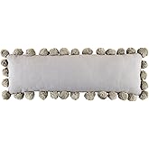 Mud Pie Pom-Pom Pillow, Gray, 35" x 11"