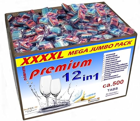 10 kg (ca.500 Stück) Spülmaschinentabs 12 in 1 in normaler Folie, A-Ware, deutsche Markenware für jede Spülmaschine geeignet.