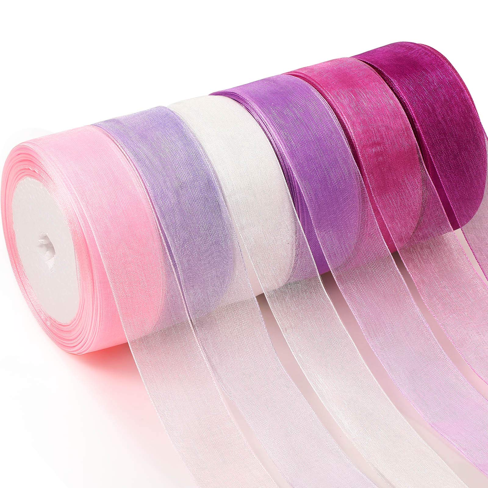 Photo 1 of 6 Rolls Organza Ribbon Sheer Chiffon Ribbon Bulk for Wrapping Decorating Valentine Wedding Birthday Bouquet Garland(25 Yard Each Roll,Purple)
