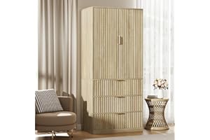 VOWNER Armoire Wardrobe Closet with Doors and Mirror, 71" Clothing Storage Cabinet with Hanging Rod, 3 Dreawers Wardrobe Cabinet for Bedroom, Cloak Room (Oak)