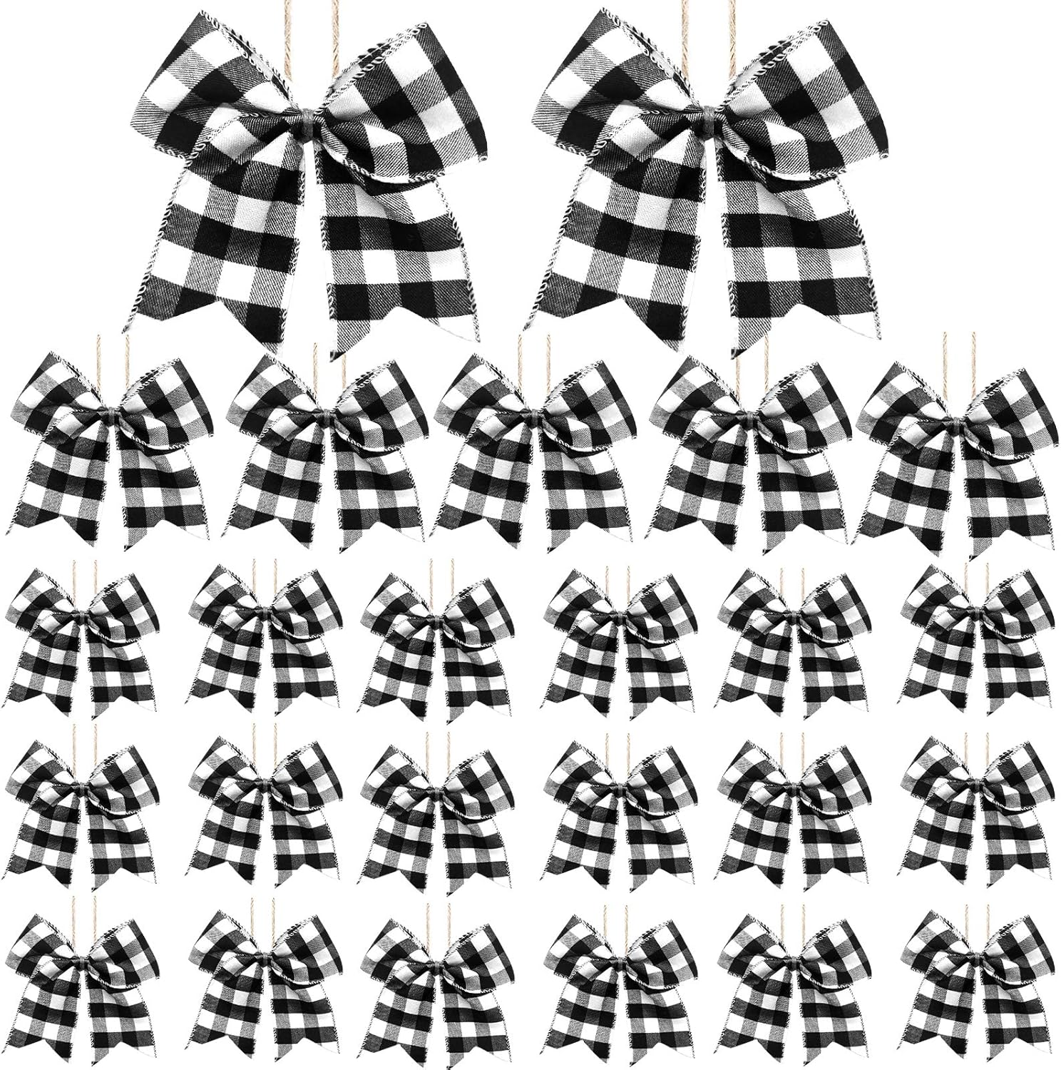 Bows & Ribbons - SHANGXING 25 PCS Christmas Plaid Bows-6.2 x 5.9 Inch Xmas Tree Buffalo Plaid Wreath Bows for Christmas Tree Halloween Fall Crafts Party Indoor Outdoor Decoration (Black&White)