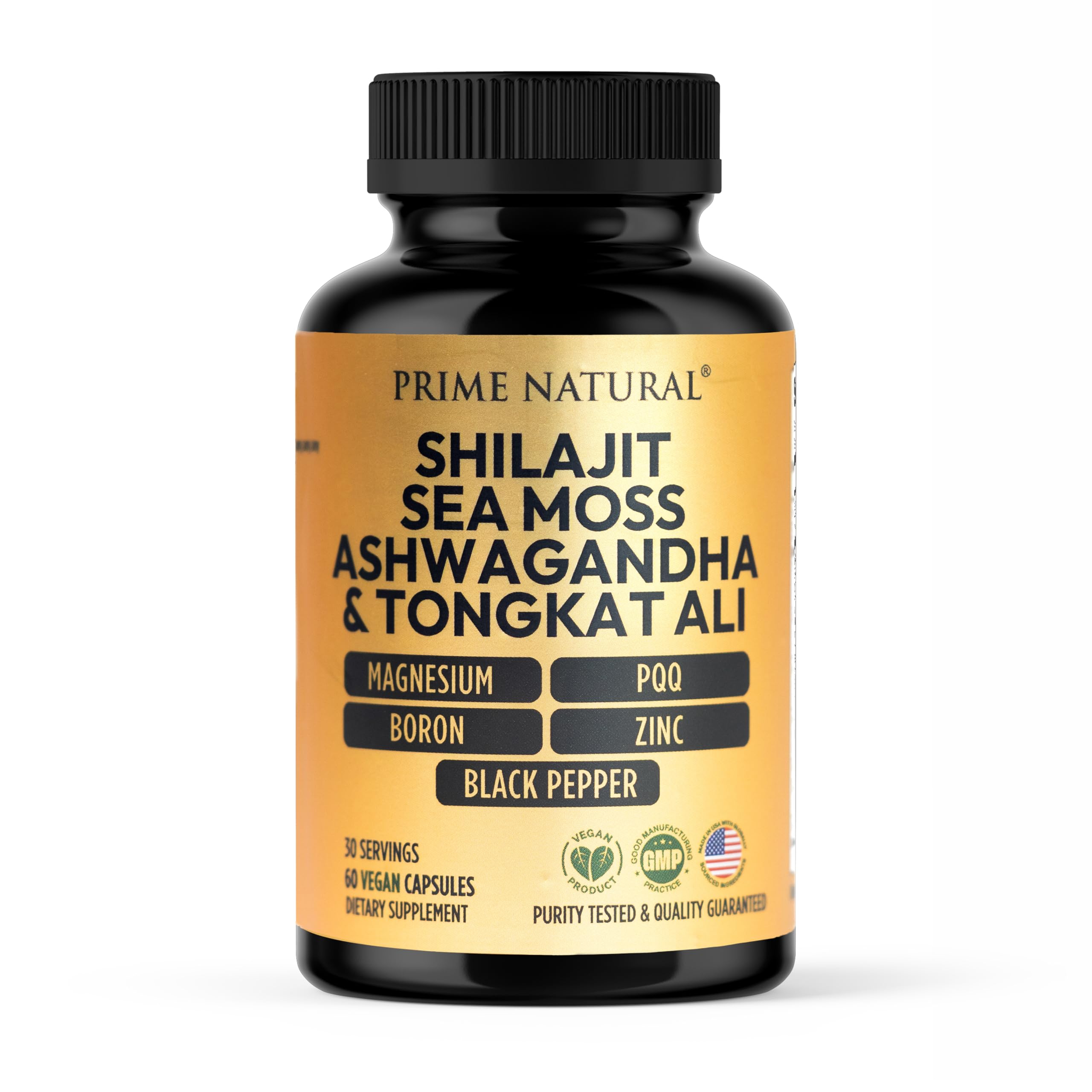 Shilajit 1000mg, Irish Sea Moss 100mg, Ashwagandha 100mg, Tongkat Ali, Boron, Magnesium, PQQ & More - 60 Capsules - 30 Days S