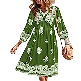 BTFBM Women Casual Spring Summer Dresses V Neck 3/4 Long Sleeve Ruffle Floral Flowy Boho Babydoll Mini Short Beach Dress