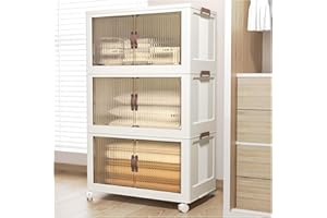 Kmiectse 102 QT Large Storage Bins with Lid, Plastic Storage Organizer for Living Room Bedroom, Foldable Stackable Toy Storage, Storage Containers for House Organizing, 3 Tier