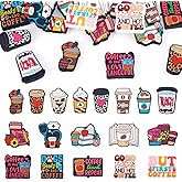 Boutigem 18Pcs Coffee Theme Silicone Beads Book Milk Tea Coffee Cup Silicone Focal Beads Cute Cartoon Drink Word Rubber Character Bead for Beadable Pens Bracelets Keychain Jewelry Making