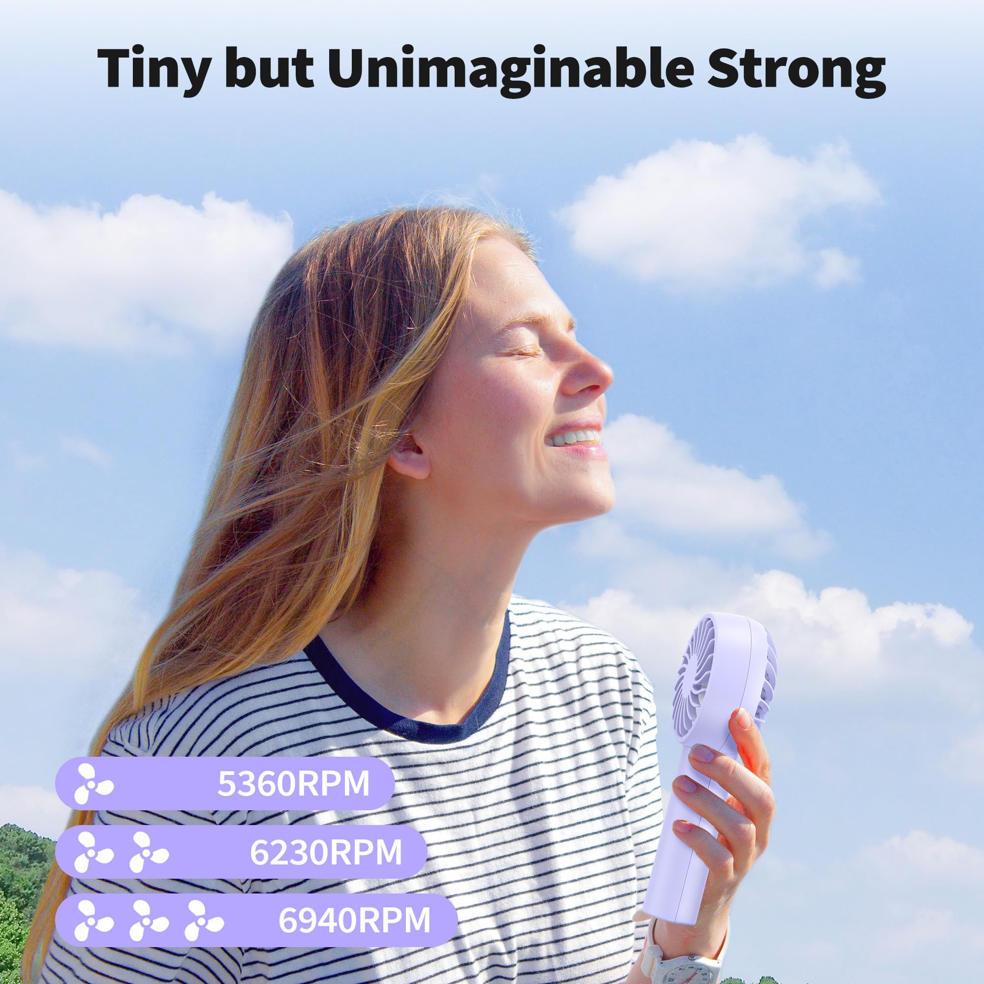 MORECORE 2 Pack Mini Handheld Fan, 3 Powerful Speeds & USB Rechargeable, Cute Design with Lanyard, 8HR Running Lightweight Personal Fan for Kids Women Girls Eyelash Park Outdoor Travel