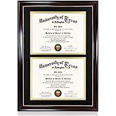 GraduationMall 14x20 Double Diploma Frame, Display 8.5x11 Certificate with Black over Gold Mat,Tempered Glass,Mahogany with Gold Beads