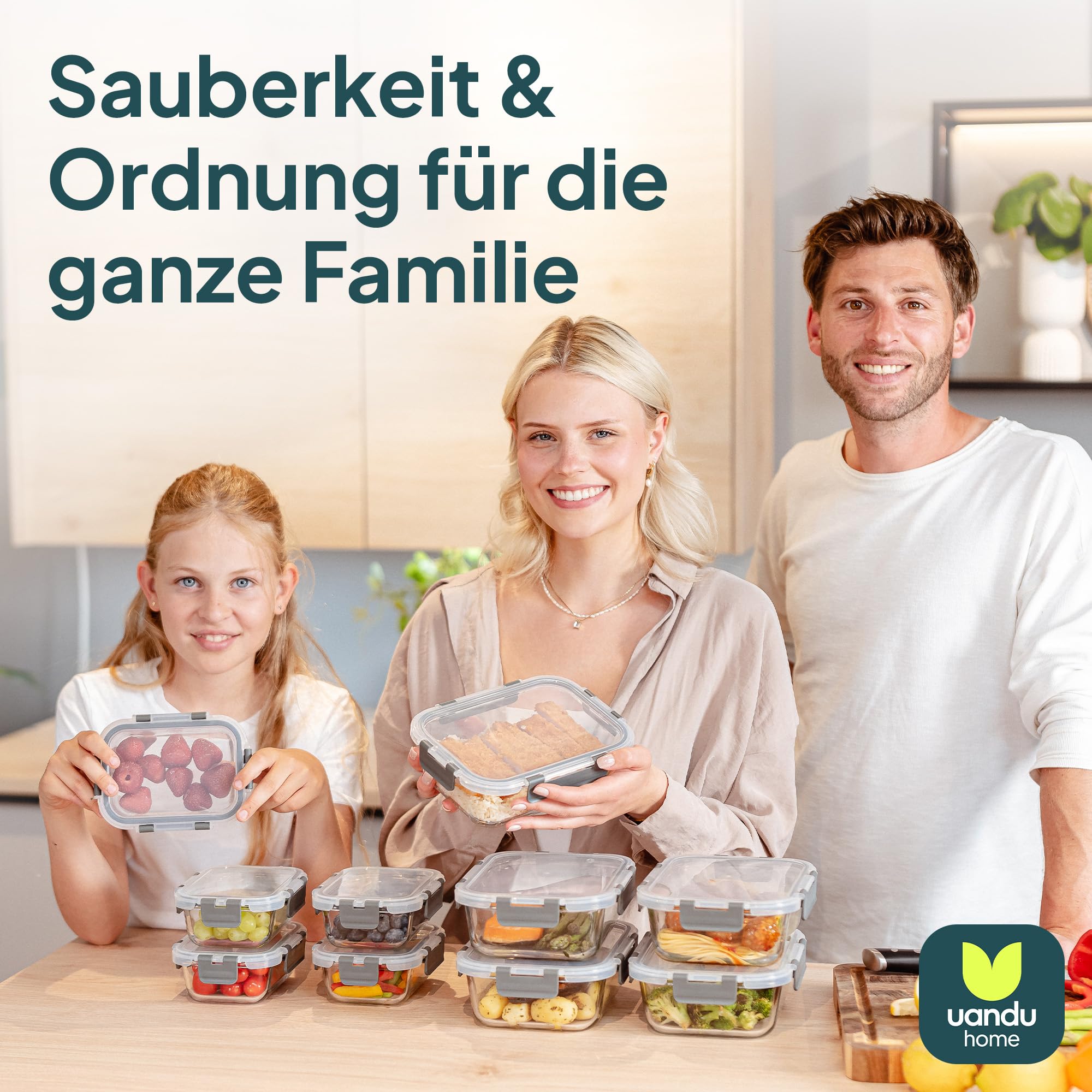 uandu Glasbehälter mit Deckel – Meal Prep Boxen Set 10-teilig – Frischhaltedosen Glas BPA-frei – Spülmaschinen-, Mikrowellen- & Gefrierschrankgeeignet 7