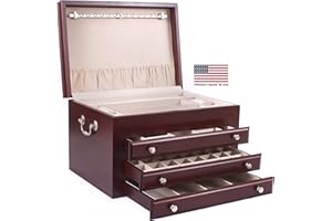American Chest Co. #J03C Majestic- 3 Drawer Jewelry Chest, Solid Cherry, Made in the USA, Heritage Cherry finish